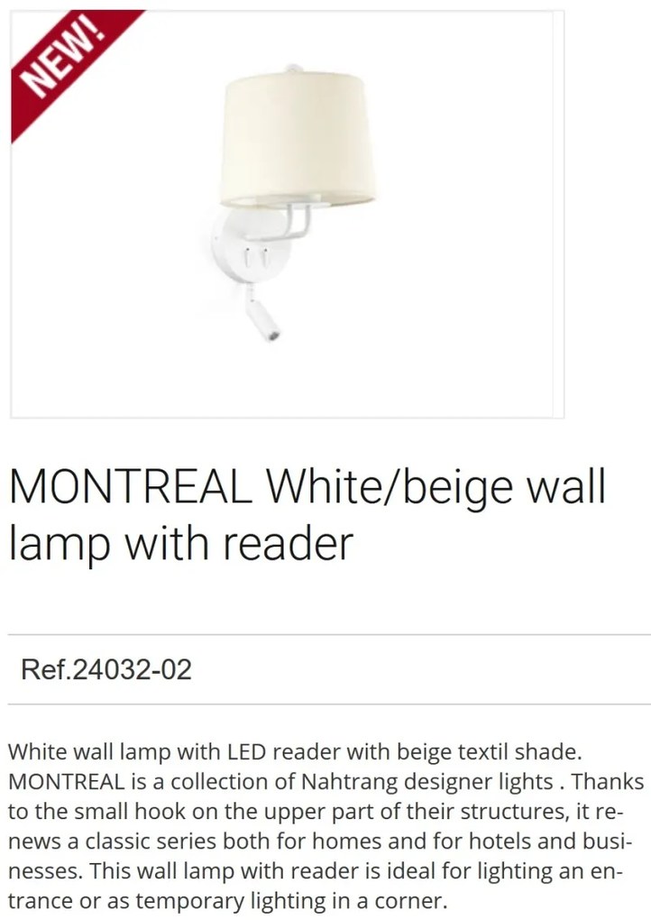 Aplica perete cu reader LED moderna design elegant MONTREAL alb/bej