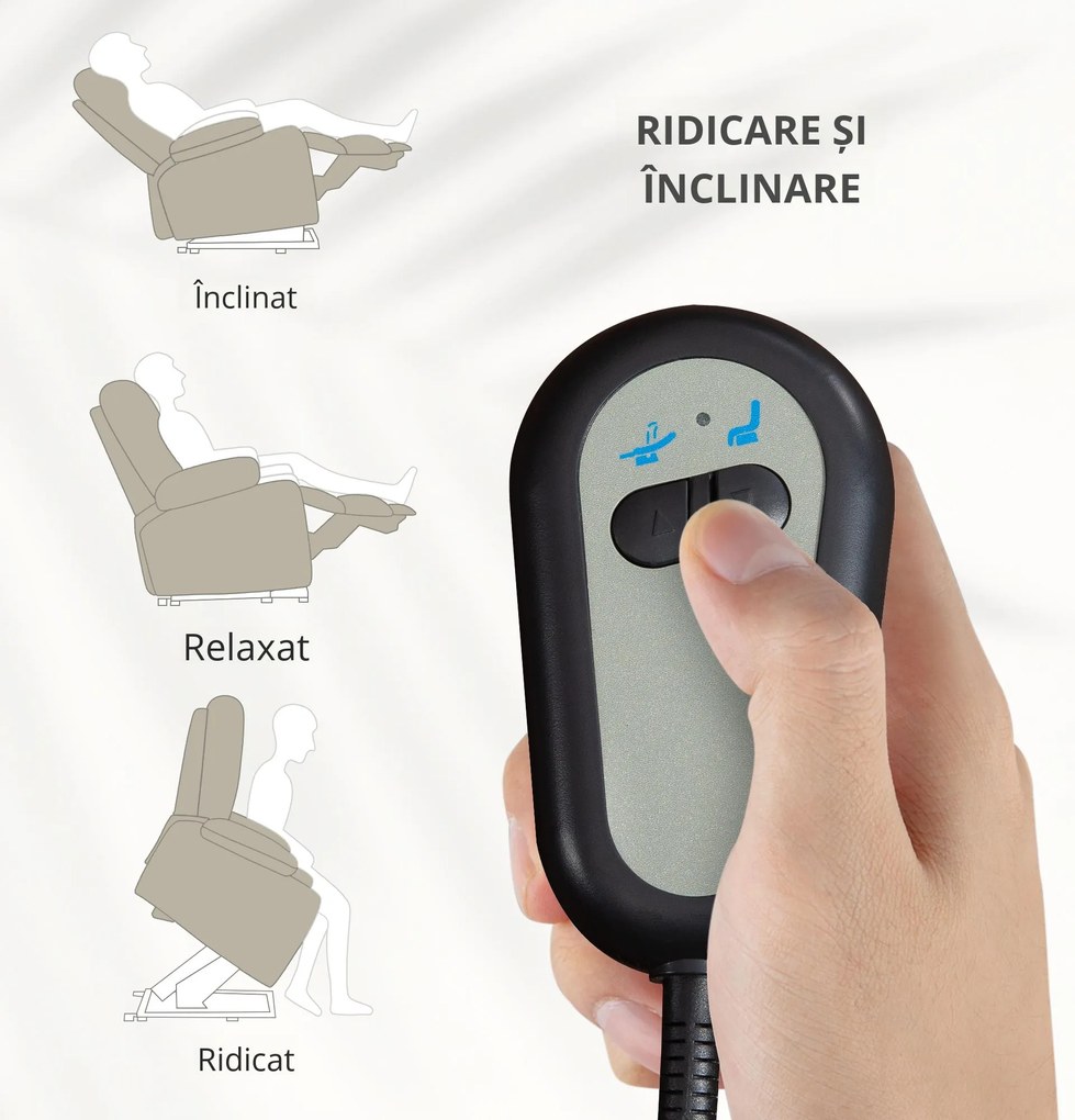 HOMCOM Scaun Electric Rabatabil cu Taburet, Fotoliu Relax cu Telecomandă, Roți și Buzunar, 66x90x96 cm, Bej | Aosom Romania