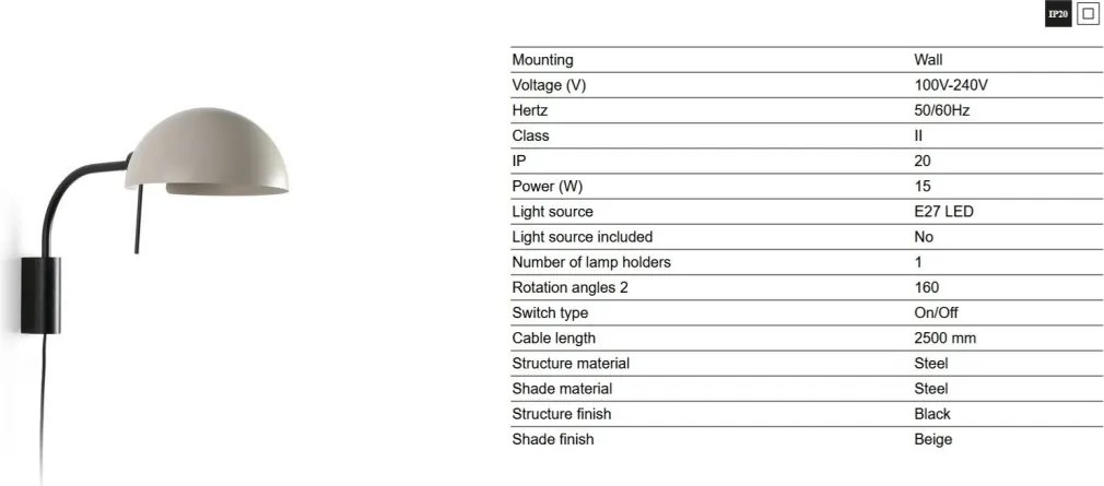 Aplica de perete metal ajustabila DOMINICA negru, bej