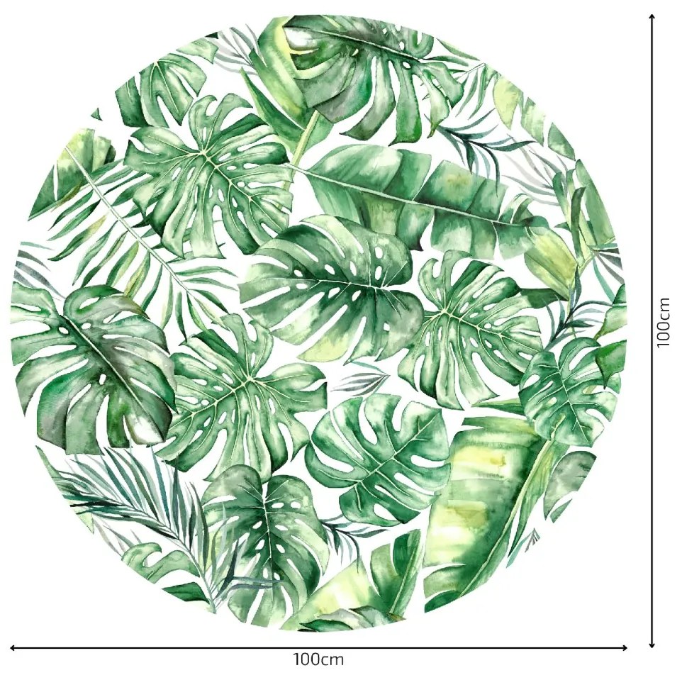 PIPPER. Autocolant circular de perete „Frunze tropicale” mărimea: 60cm