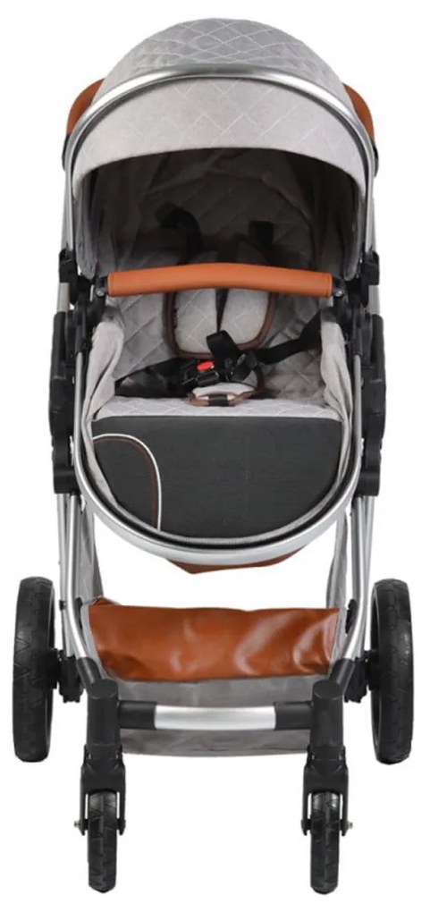 Carucior nou nascuti 2 in 1 NOVOKIDS™ Alma Gold PRO , Cu geanta bebe, Cadru Aluminiu , Amortizoare, Roti din cauciuc plin AVE, Landou, Modul sport,