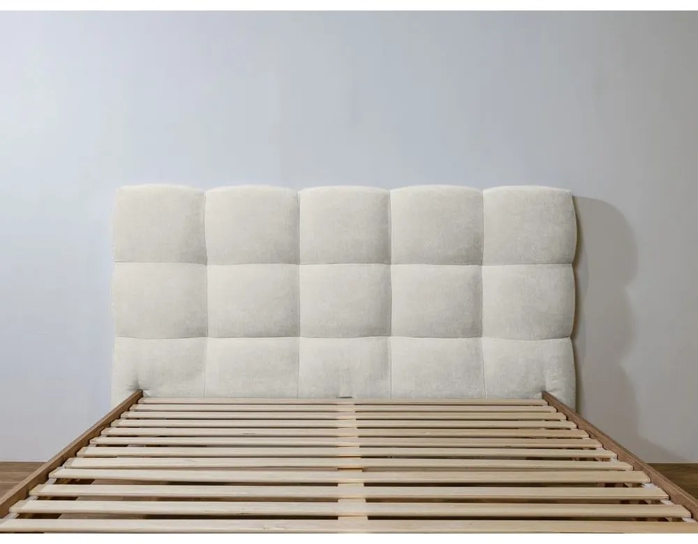 Pat matrimonial gri deschis tapițat cu somieră 180x200 cm Kumo – Bobochic Paris