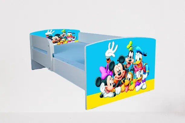 Pat copii 2-8 ani Mickey Si Prietenii 3, Protectie si saltea de 140x70 Cm inclusa Ptv4761