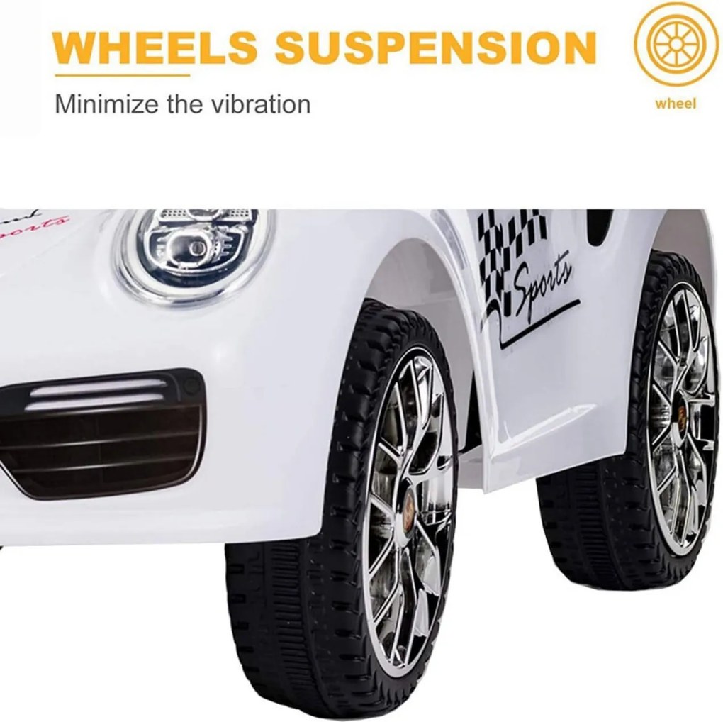 Masinuta Electrica cu acumulator pentru copii NOVOKIDS™ Beetle Mini Car, Cu telecomanda, Melodii si lumini, Max 30 kg, Usi cu deschidere, 2 Viteze,
