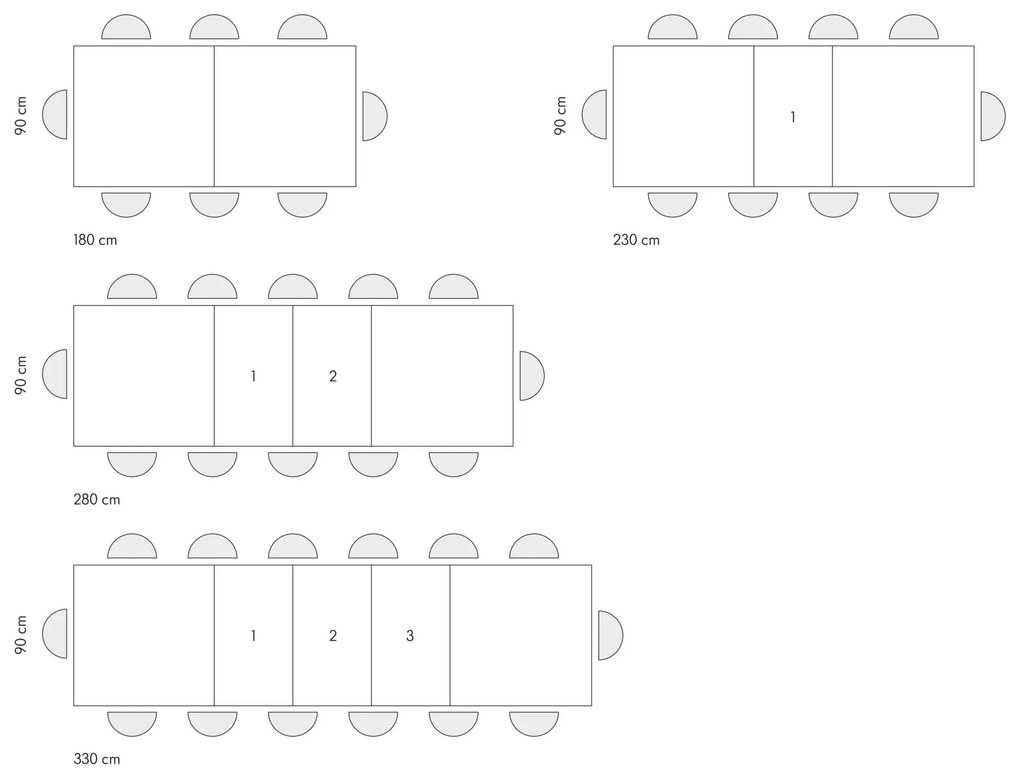 MASA  BIG FAMILY, picior  X, 480 cm - ALB - 160 cm / 90 cm / h 77