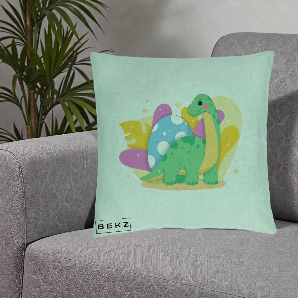Perna Personalizata Dinozaur cu Ou Pastelat, 40x40 cm, Verde Menta, Husa Detasabila, Perna Inclusa, BEKZ®