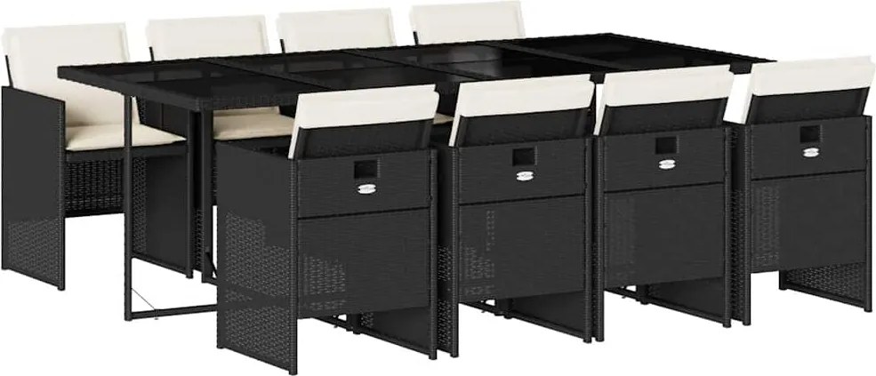 vidaXL Set mobilier de grădină cu perne, 9 piese, negru, poliratan
