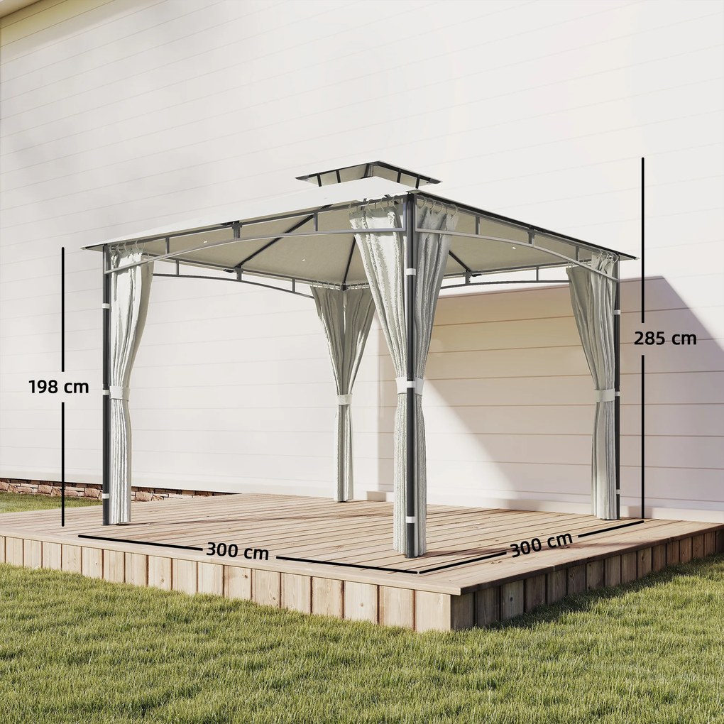 Outsunny Tonnelă de grădină pentru exterior Cadru de acoperiș retractabil și acoperiș dublu UV50+ Impermeabil 3x3 m Crem | Aosom Romania