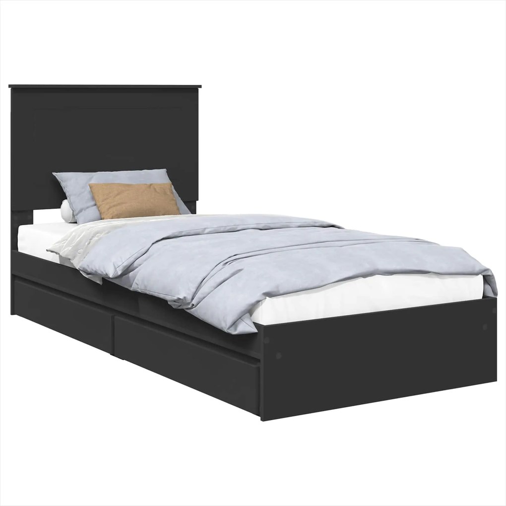 vidaXL Pat cu storage cu headboard Negru 90 x 190 cm Lemn compozit