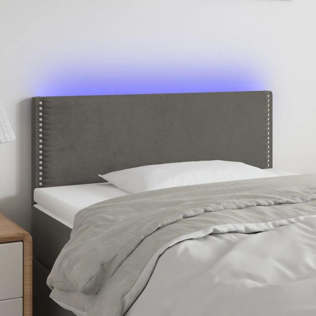 3121515 vidaXL Tăblie de pat cu LED, gri închis, 100x5x78/88 cm, catifea