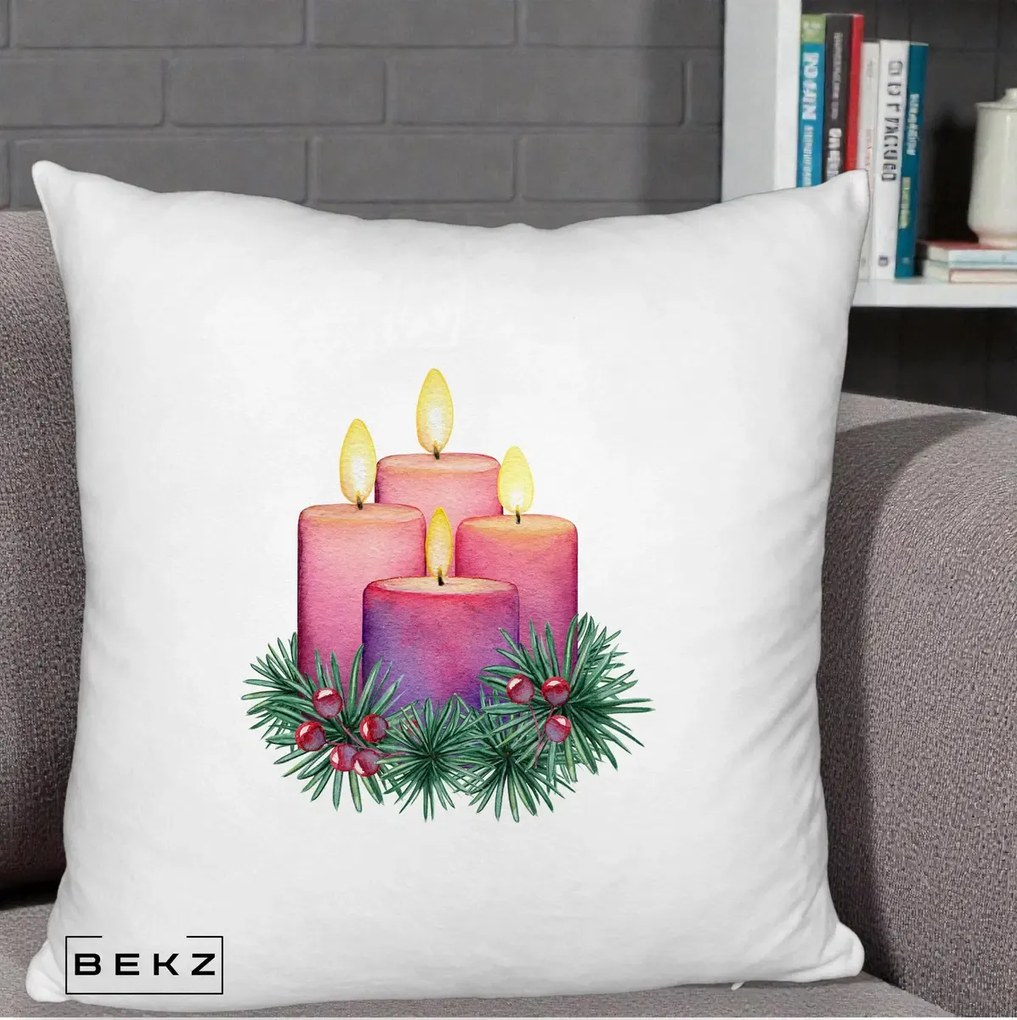 Perna Decorativa Lumanari Advent Roz-Violet, 40x40 cm, Alb Pufos, Husa Detasabila, Perna Inclusa, BEKZ®