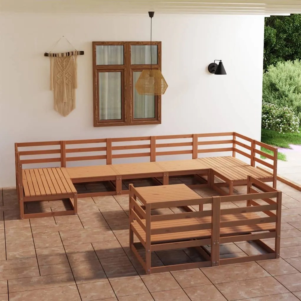vidaXL Set mobilier de grădină, 10 piese, lemn masiv de pin