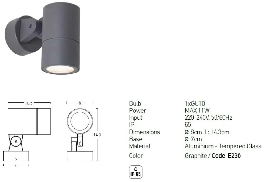 Spot directionabil pentru iluminat exterior, IP65 Jax grafit