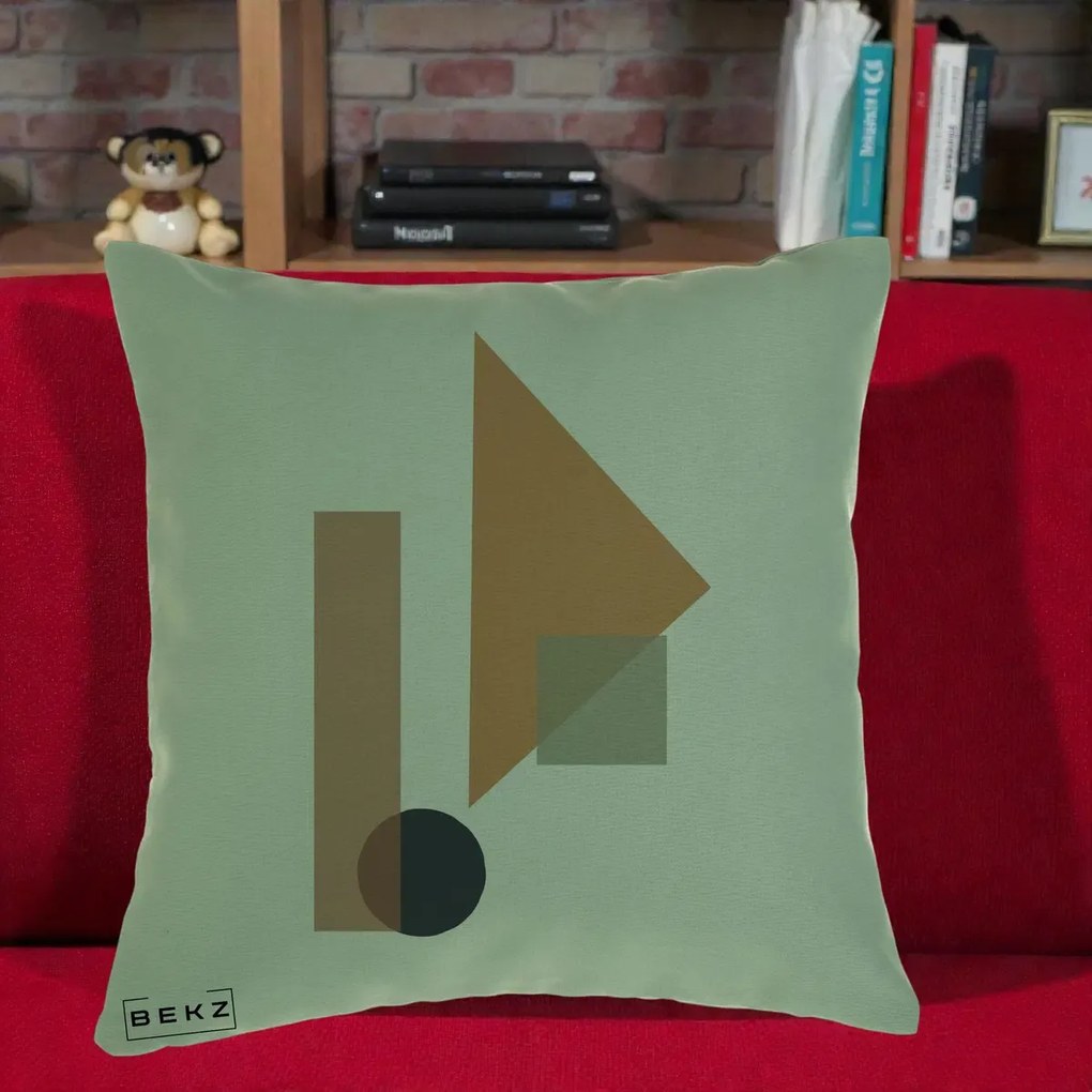 Perna Decorativa Geometric Bauhaus Triunghi, 40x40 cm, Verde, Husa Detasabila, Perna Inclusa, BEKZ®