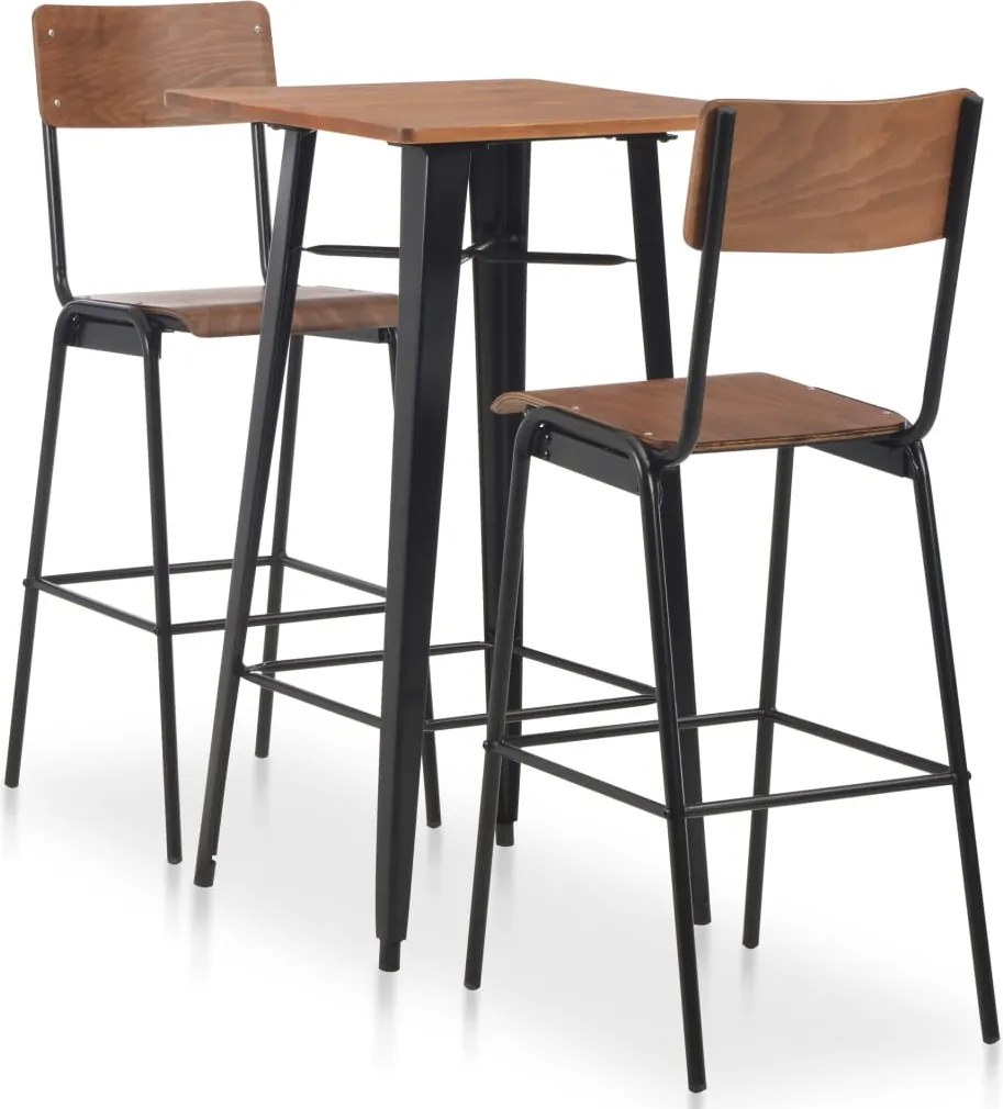 vidaXL Set mobilier de bar, 3 piese, maro și negru, oțel