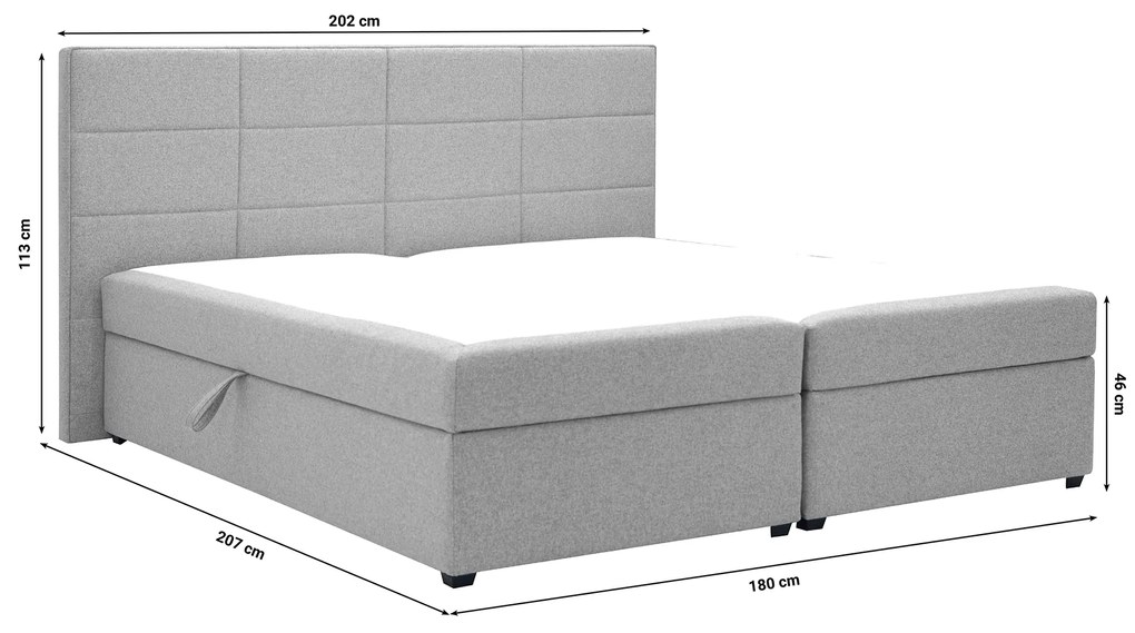 Pat matrimonial Boxspring 180 cm Revenant (gri deschis) (cu somieră și saltea) (cu sp. depozitare). 1098563
