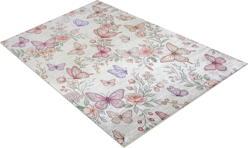 BAMBINO 61450 covor lavabil Fluturi pentru copii anti-alunecare - cremă / roz