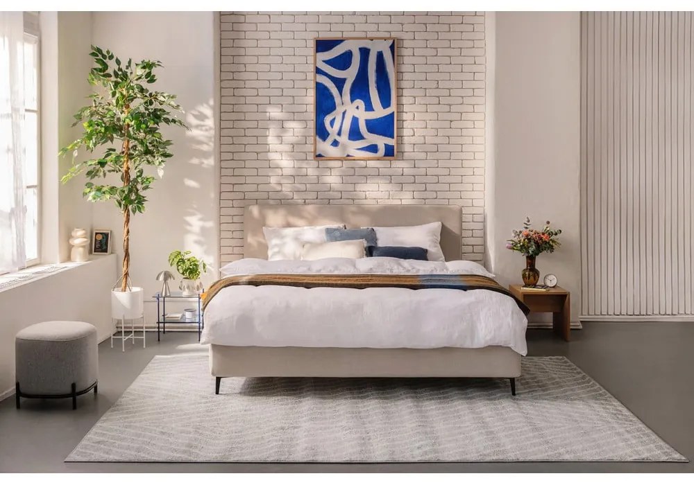 Pat dublu tapițat bej cu saltea și somieră 160x200 cm Noira Slim - Bonami Selection