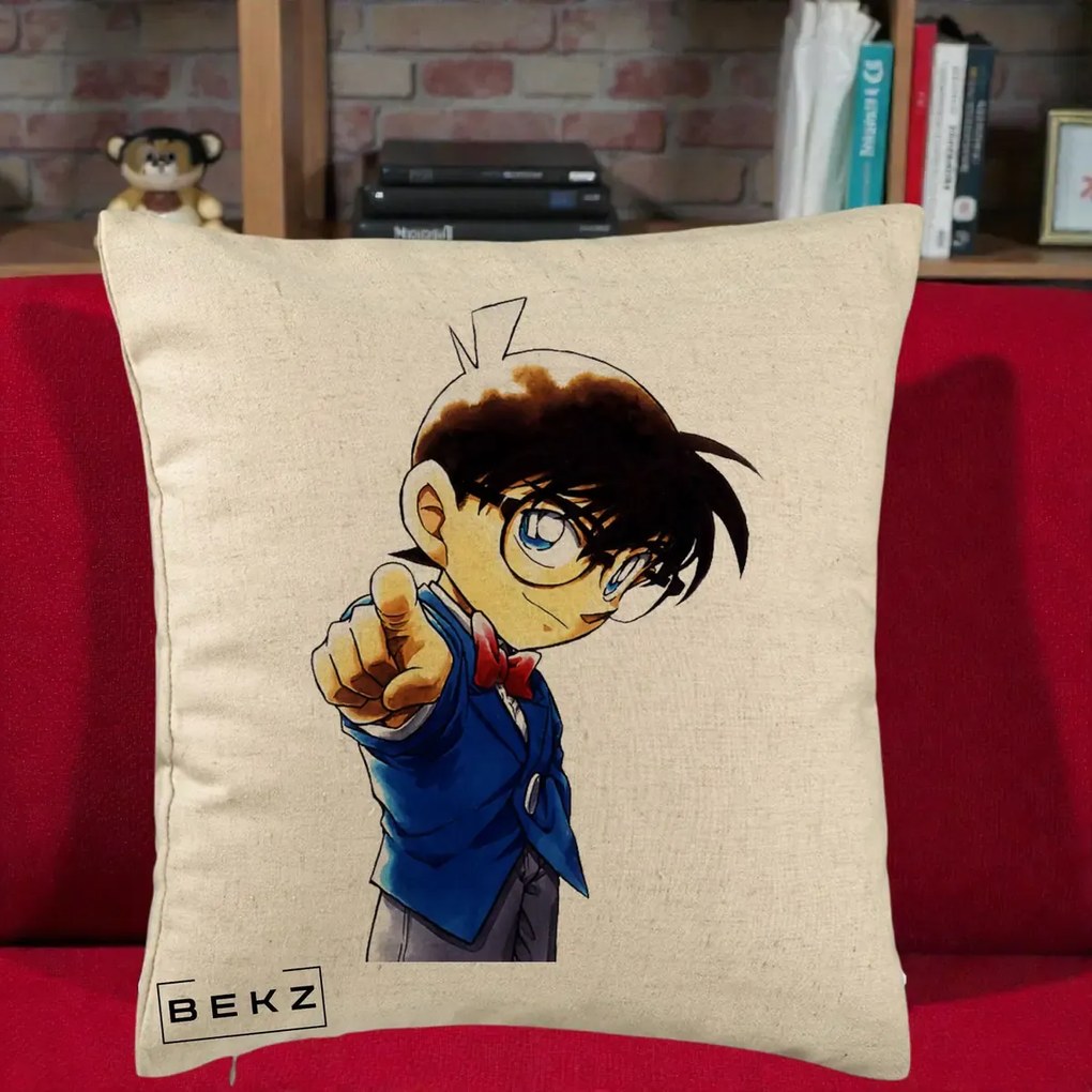 Perna Personalizata Detective Conan Conan Arata, 40x40 cm, Bej, Husa Detasabila, Perna Inclusa, BEKZ®