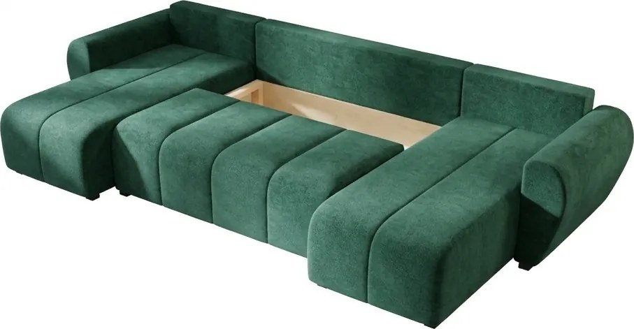 Coltar extensibil in forma de U SEVIO, verde sticla, 311x145 cm + 2 perne GRATUIT