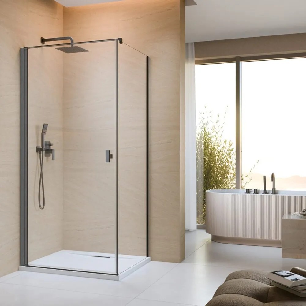 Cabina de dus dreptunghiulara cu usa batanta Radaway Nes KDJ I 90x75 cm finisaj GunMetal periat-transparent stanga