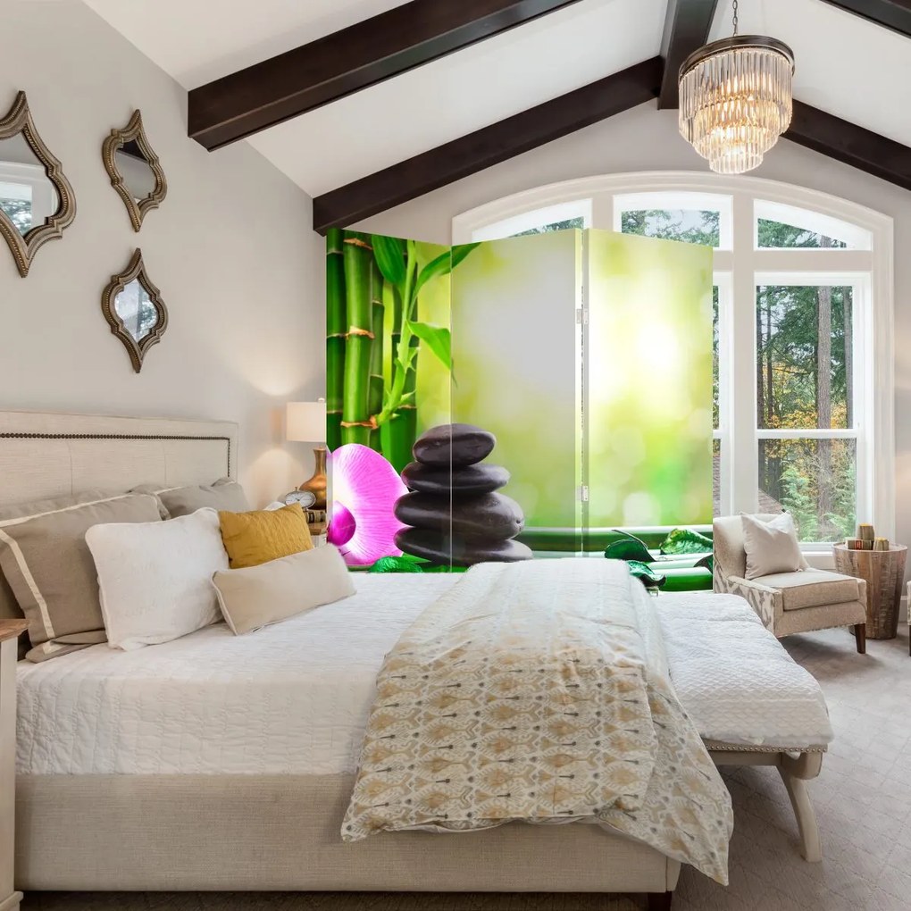 Paravan - Pietre pentru masaj și orhidee (126x170 cm)