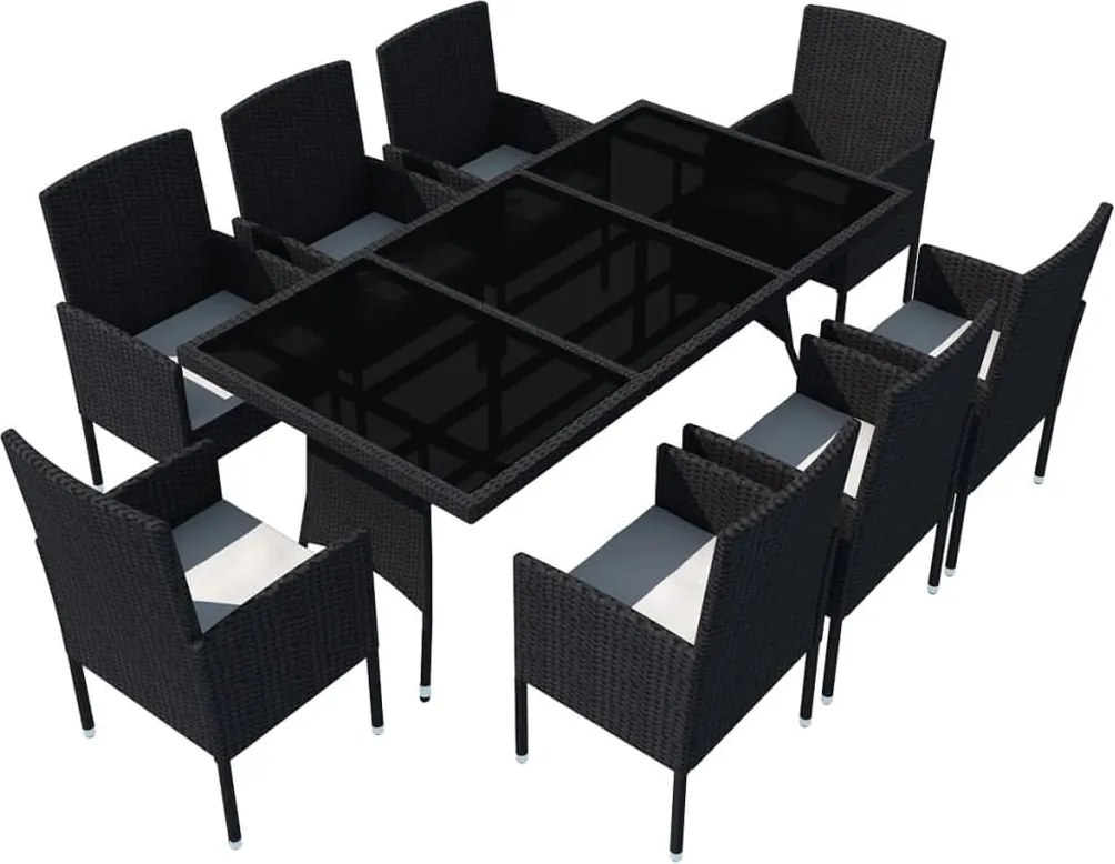 vidaXL Set mobilier de grădină cu perne, 9 piese, negru, poliratan