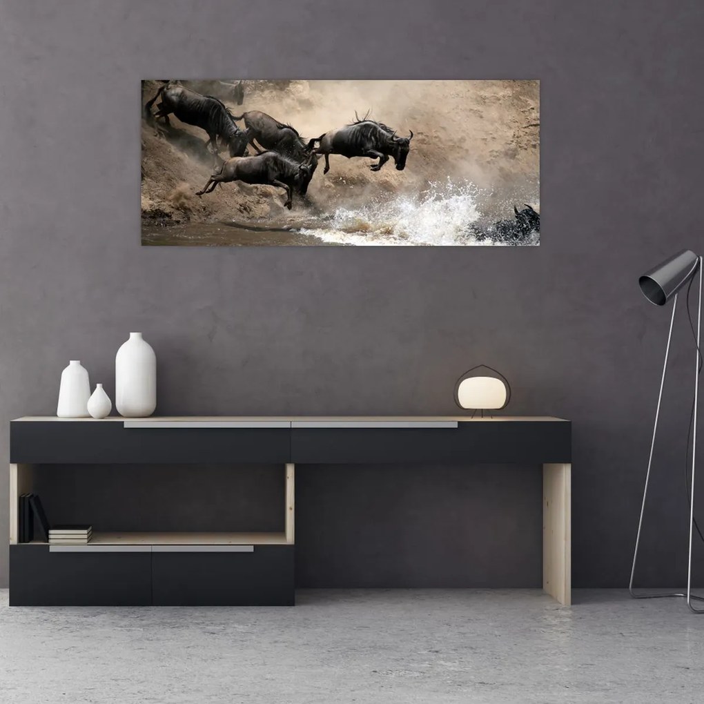 Tablou - Turmă de gnu (120x50 cm)