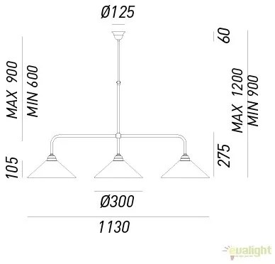 Lustra rustica cu 3 brate, fabricata manual Tabia 212.25.OV