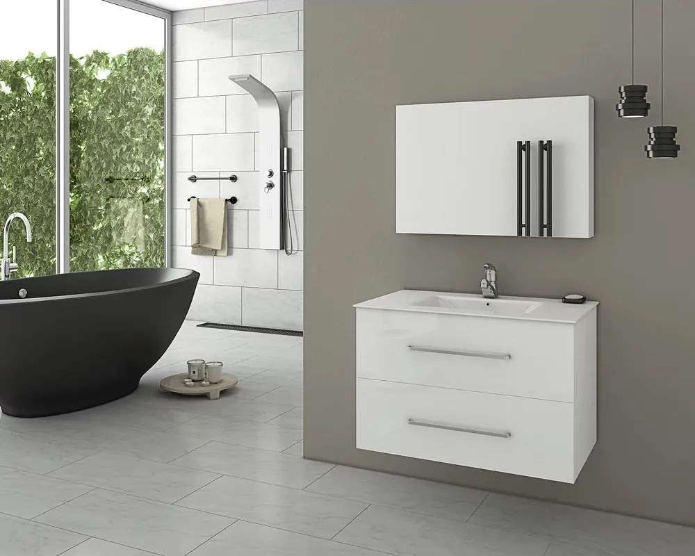 Set dulap baza suspendat alb si lavoar alb Drop Torino 75 cm