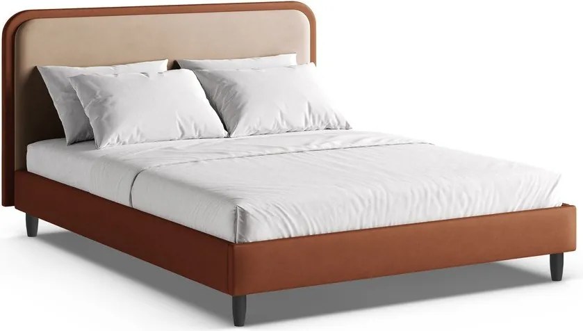 Pat matrimonial cărămiziu tapițat cu somieră 160x200 cm Aveline – Micadoni