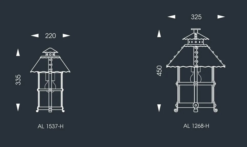 Aplica iluminat exterior design medieval cu felinar rotund si acoperis nituit, din fier forjat, WL 3003