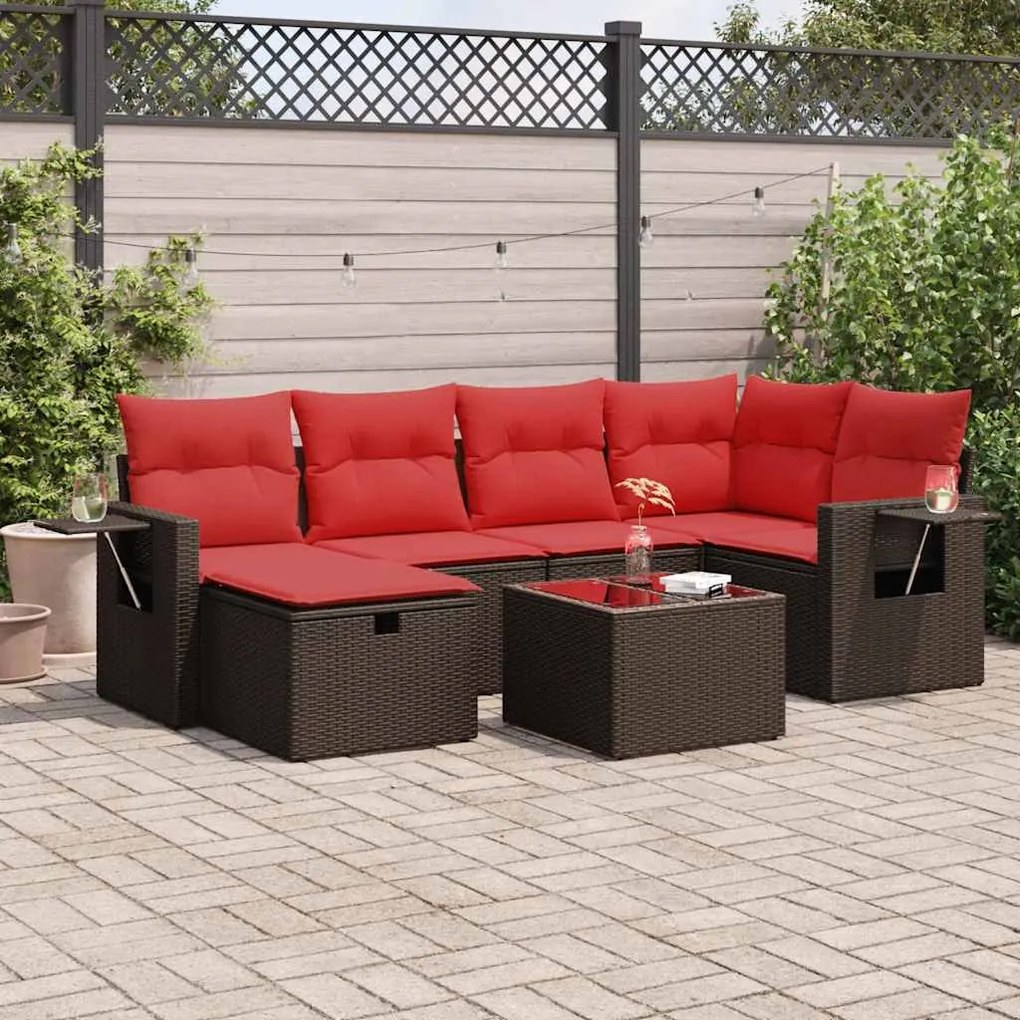 vidaXL Set canapele de grădină cu perne, 7 piese, maro, poliratan