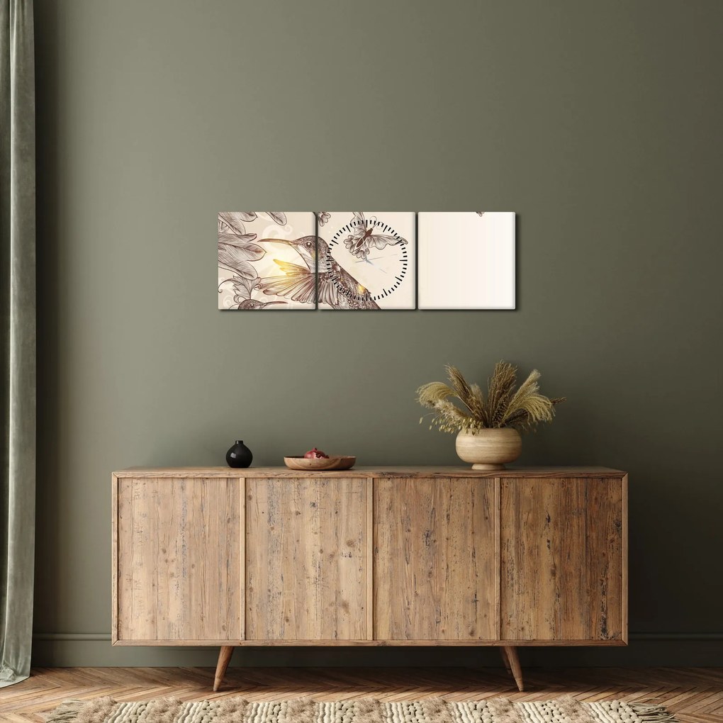 Tablou - Colibri (cu ceas) (90x30 cm)