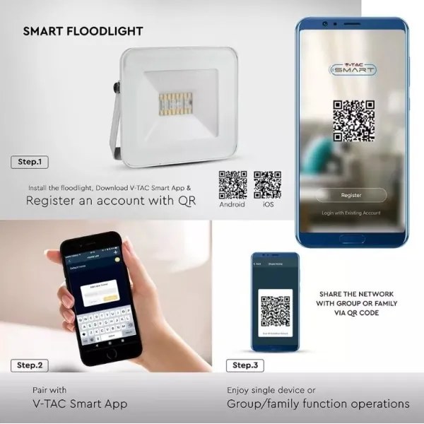 Proiector LED RGB dimabil inteligent LED/20W/230V IP65 alb