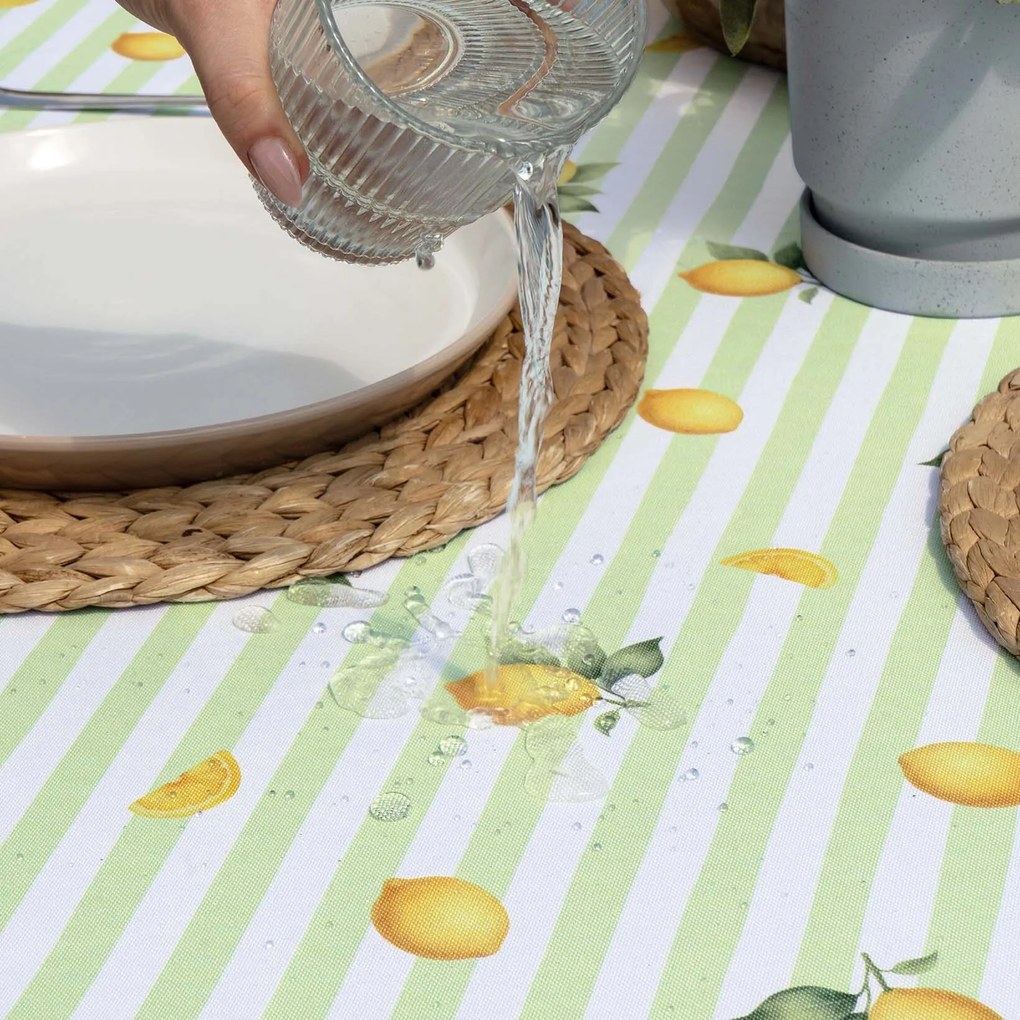 Goldea față de masă teflonată - dungi verzi cu lămâi 100 x 100 cm