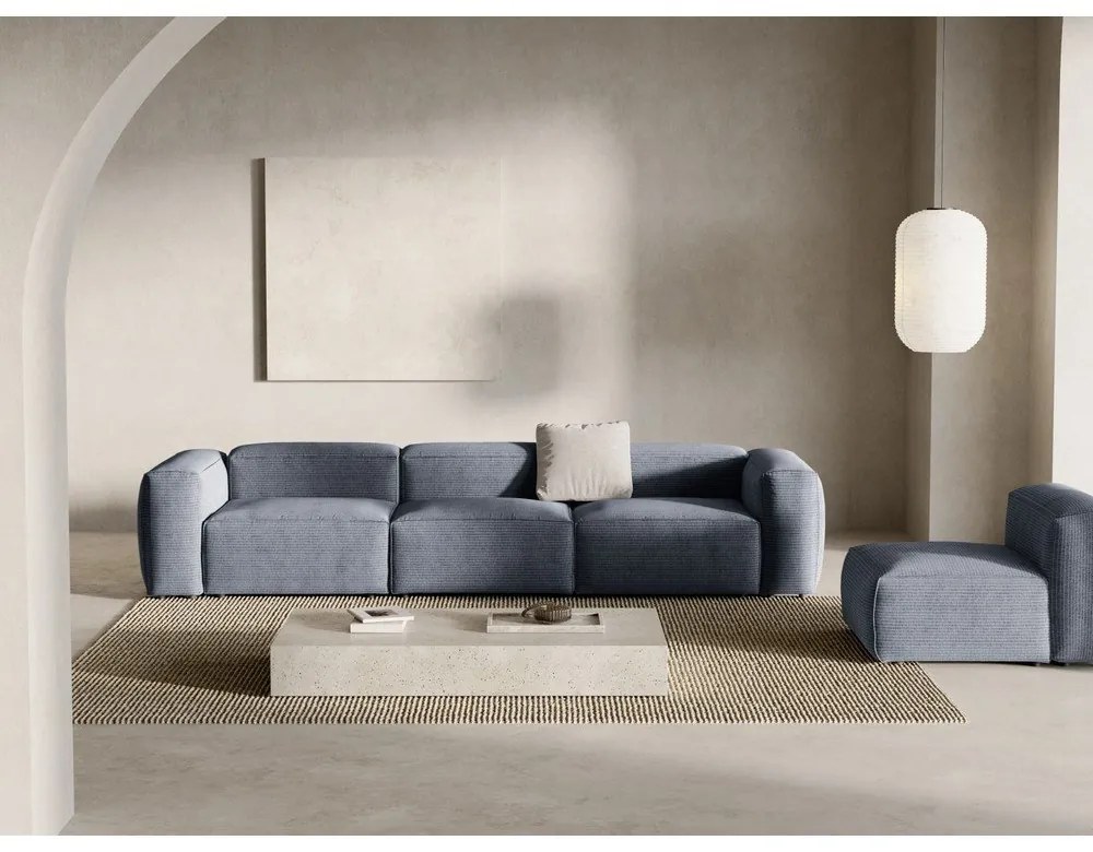 Canapea albastru prăfuit cu tapițerie din catifea reiată 364 cm Bergamo – Cosmopolitan Design