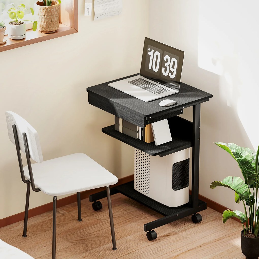 HOMCOM Birou PC cu Sertar Glisant și 2 Rafturi Deschise Negru | Aosom Romania