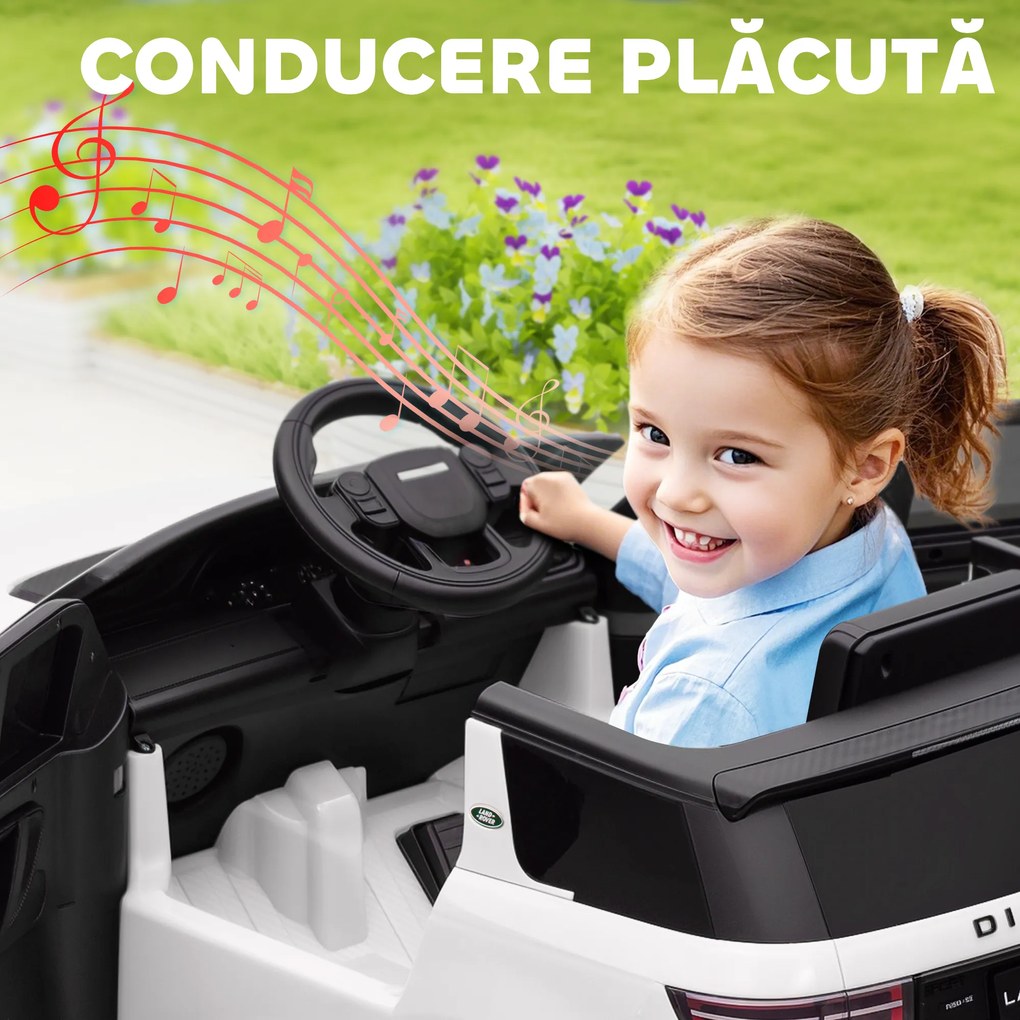 AIYAPLAY Mașină Electrică pentru Copii 3-6 Ani cu Telecomandă, Centură, Muzică, Claxon și Faruri, 106x65.5x51 cm, Alb | Aosom Romania