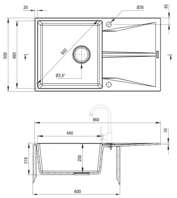 Deante ZRC_S11A - Chiuvetă de bucătărie CORIO 50x86 cm granit/gri metalic