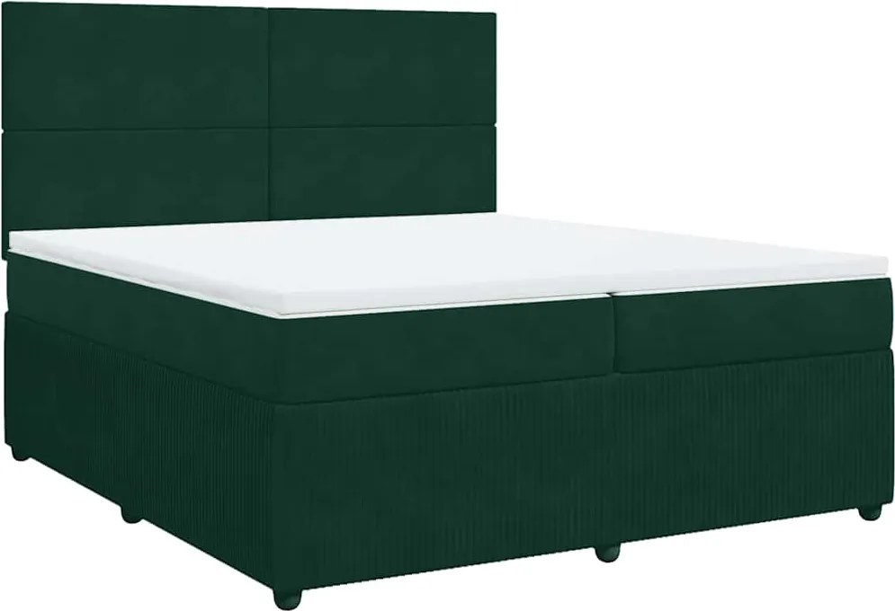 vidaXL Pat box spring cu saltea, verde închis, 200x200 cm, catifea
