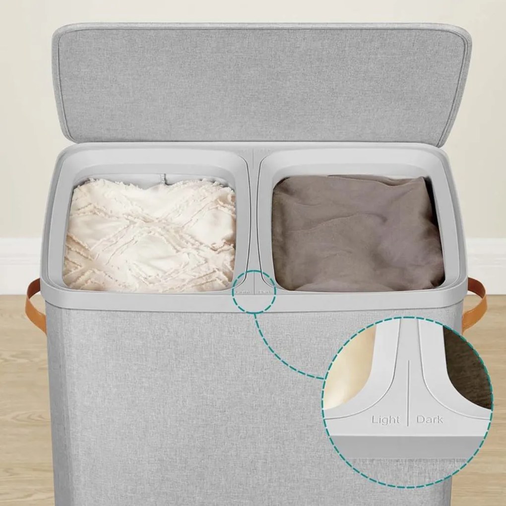 SongmicsHome Coș de rufe TALIA 170l, 56×40×75cm, gri deschis
