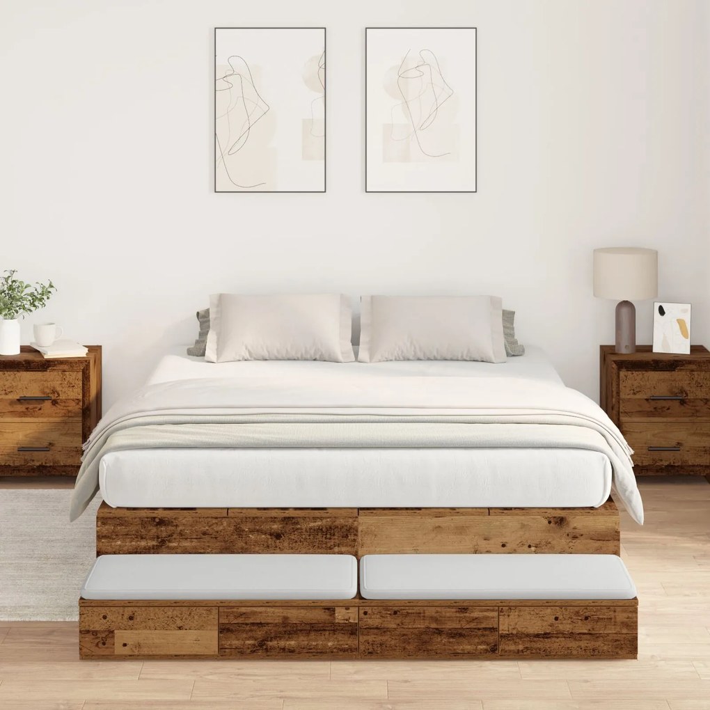 vidaXL Cadru de pat cu depozitare din lemn vechi 135x190 cm