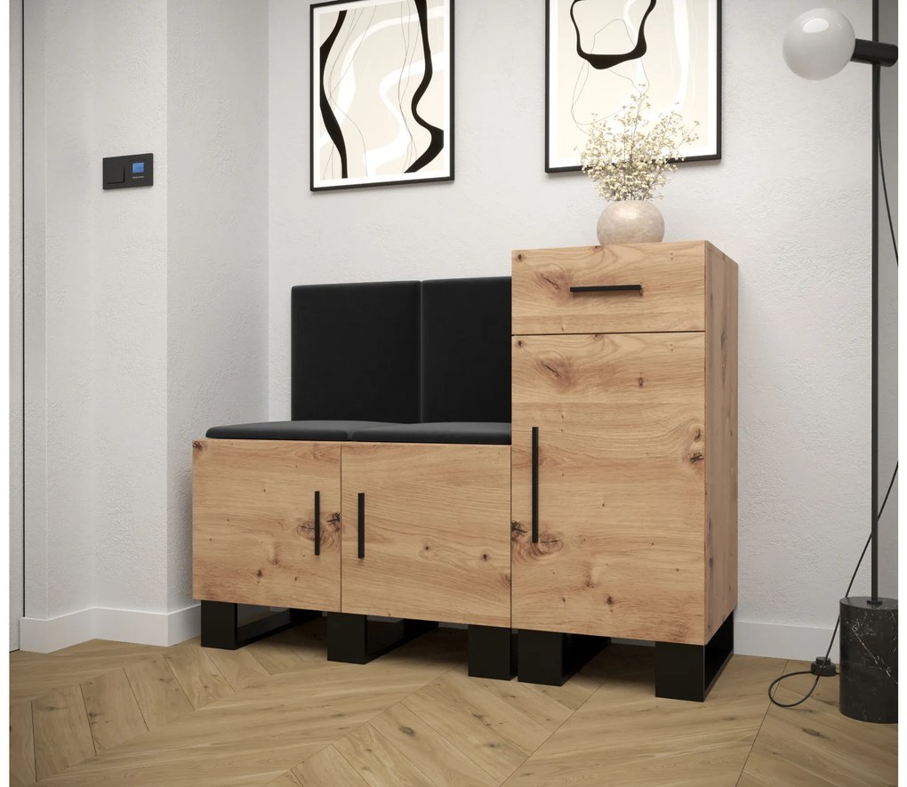 Set mobilier pentru hol Amanda 18 (Stejar artisan + Negru). 1086014