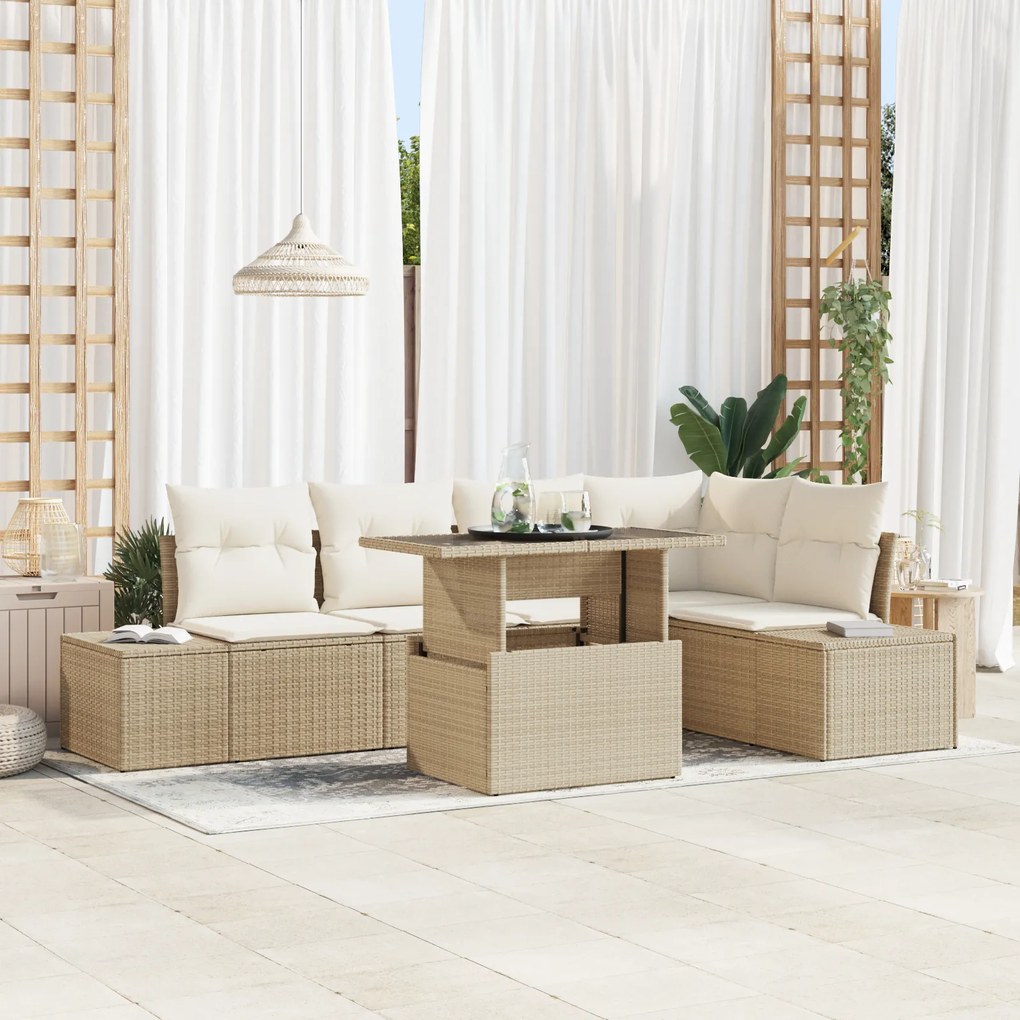 vidaXL Set de canapele pentru grădină cu pernă 6 pcs Bej Rattan poli