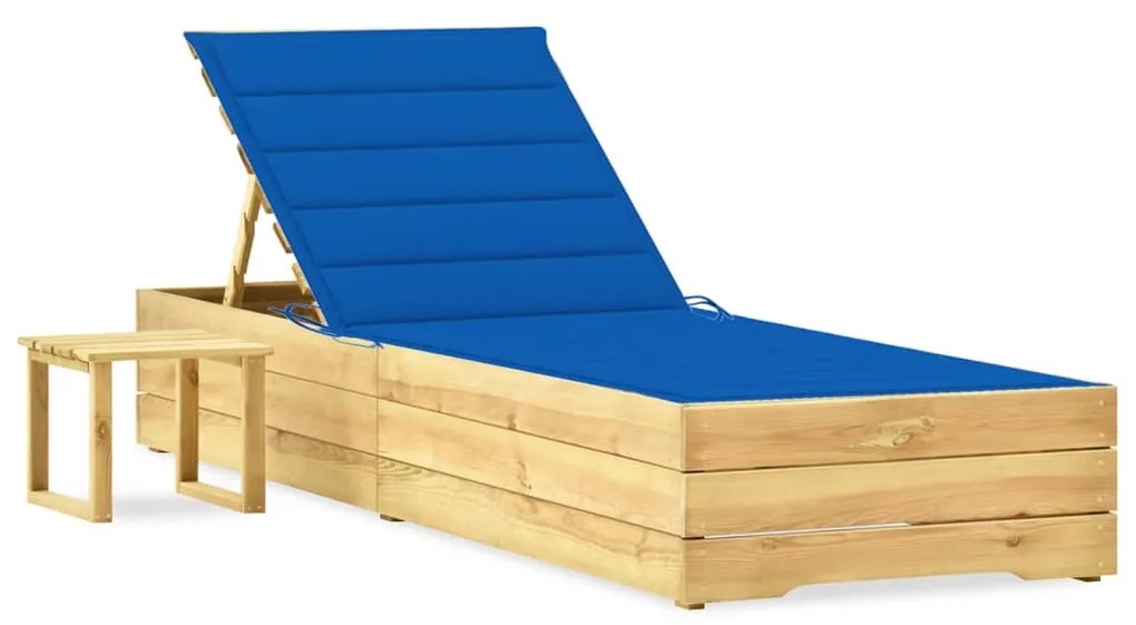 vidaXL Șezlong de grădină cu masă și pernă, lemn de pin tratat