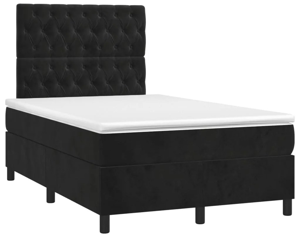 Pat box spring cu saltea, negru, 120x200 cm, catifea Negru, 120 x 200 cm, Design cu nasturi