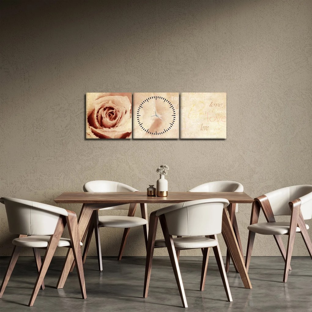 Tablou - floare de trandafir pentru îndrăgostiți (cu ceas) (90x30 cm)