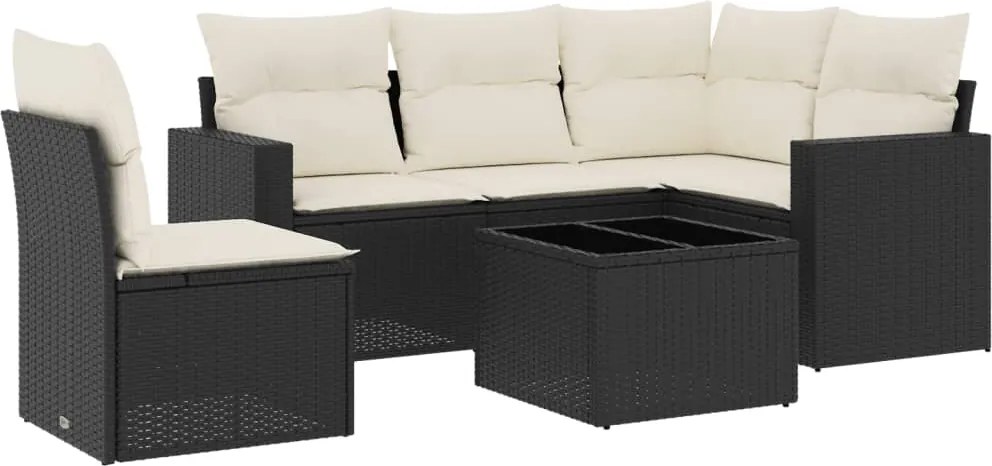 vidaXL Set mobilier de grădină cu perne, 6 piese, negru, poliratan