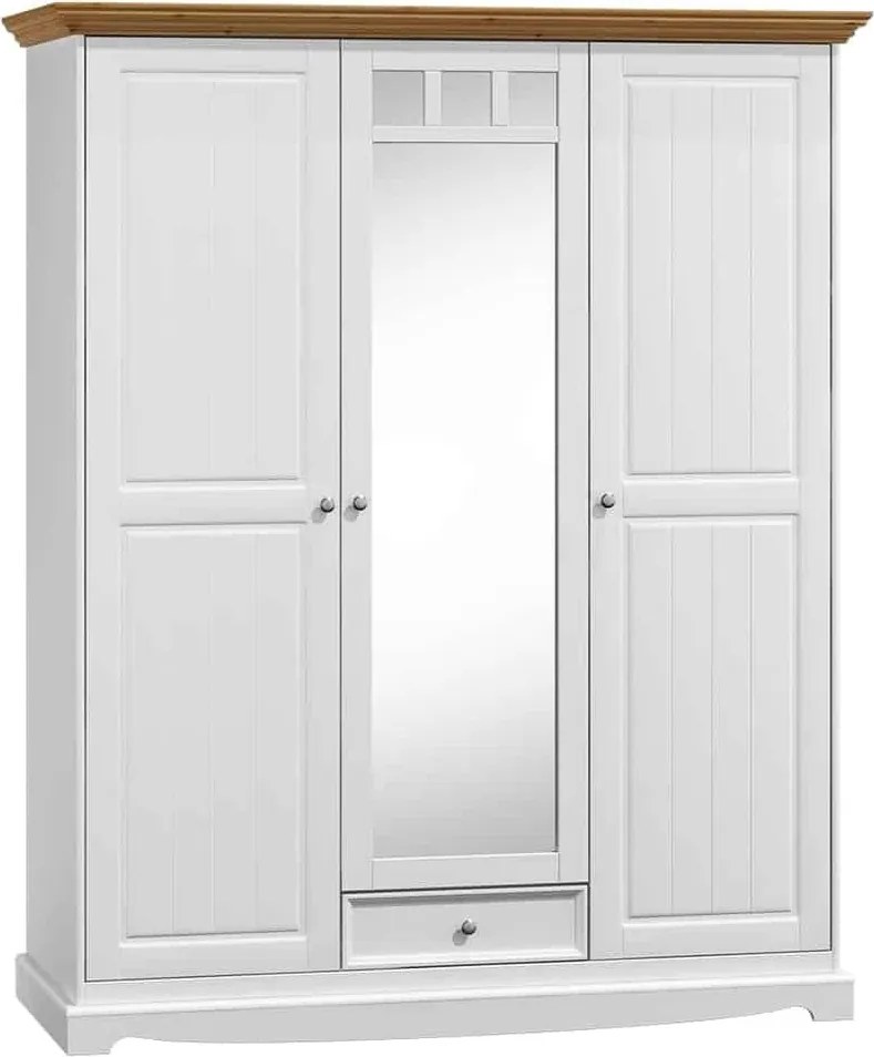 Dulap lemn masiv alb-natur Linea, 156 × 65 × 190 cm